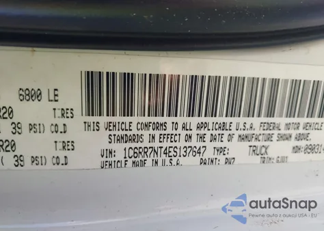 2014 Ram 1500 Laramie z USA, uszkodzony, nr VIN 1C6RR7NT4ES137647